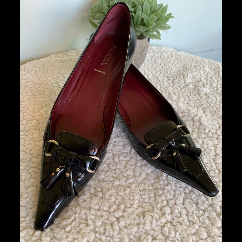 Prada Pointed Toe Tassel Pump